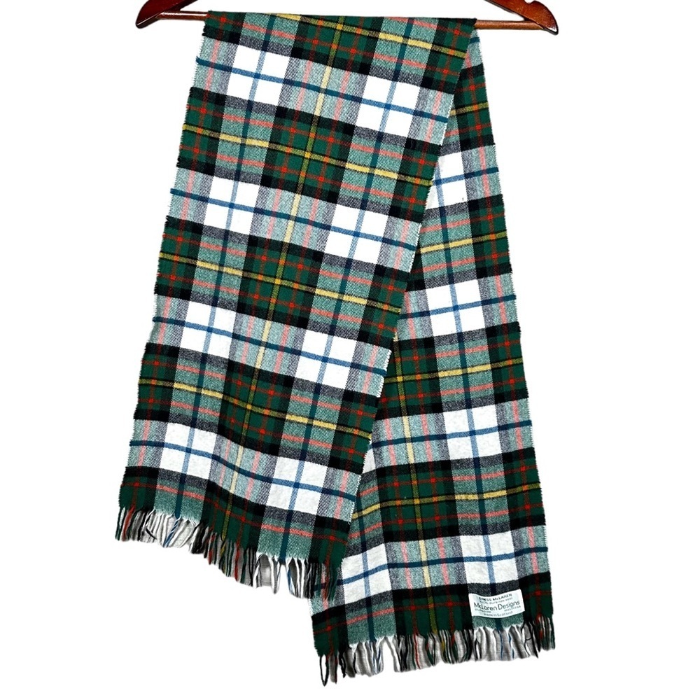 VINTAGE 100% Pure Wool Plaid Fringe Scarf